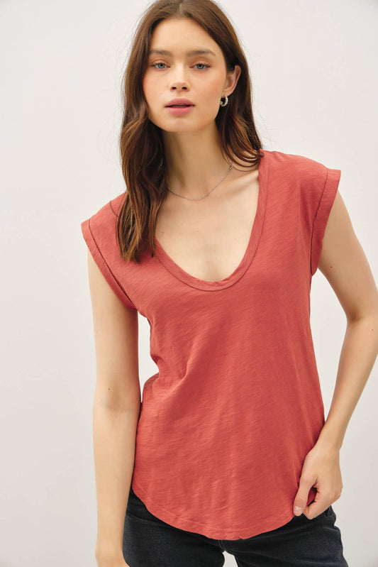 BASIC CAP SLEEVE GARMENT DYED TOP