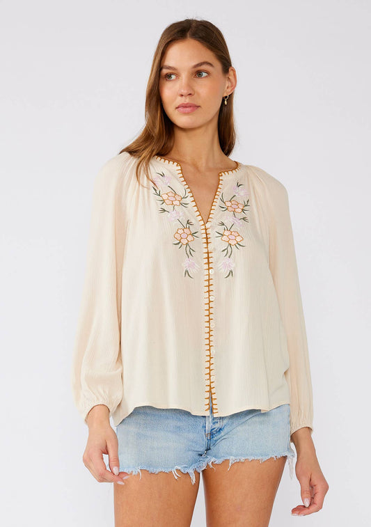 Bohemian Chic Floral Embroidered Long Sleeve Blouse