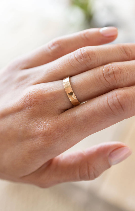 Wide Hammered Ring in Gold Filled