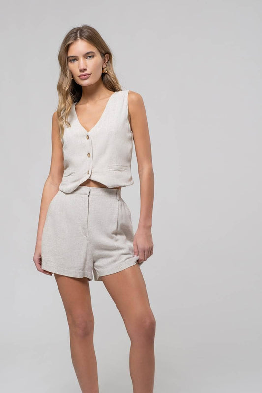 LINEN HIGH ELASTIC WAIST CHINO SHORTS