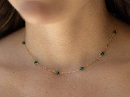 Malachite Drop Choker Necklace in Gold