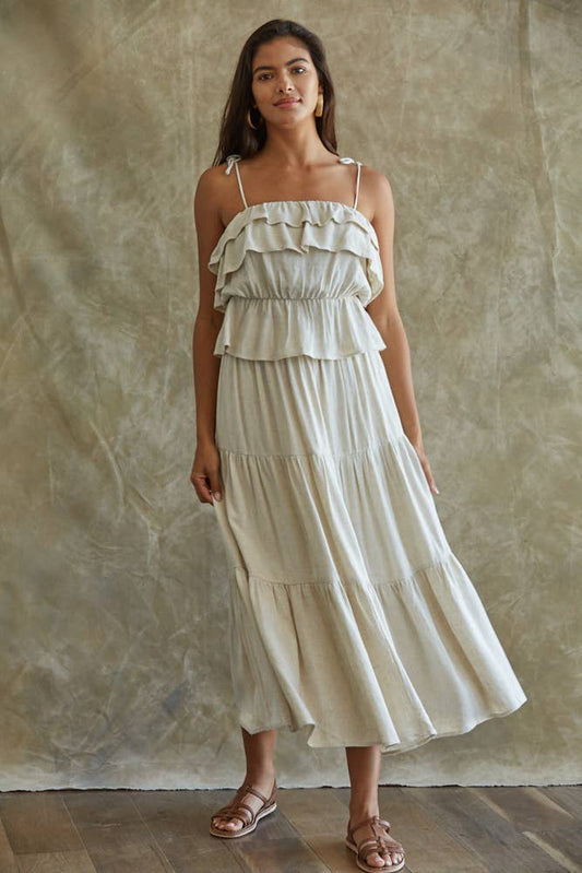Double Ruffle Neck Spaghetti Strap Dress