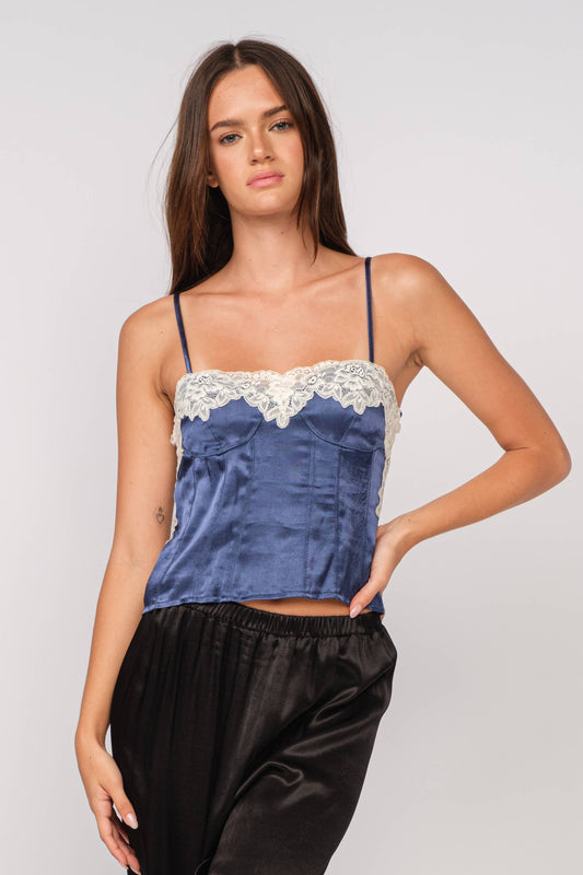 SATIN LACE TRIM POINT CAMI TOP