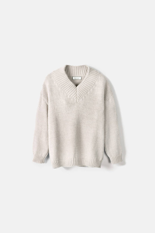 Ribbed Long V-Neck Sweater