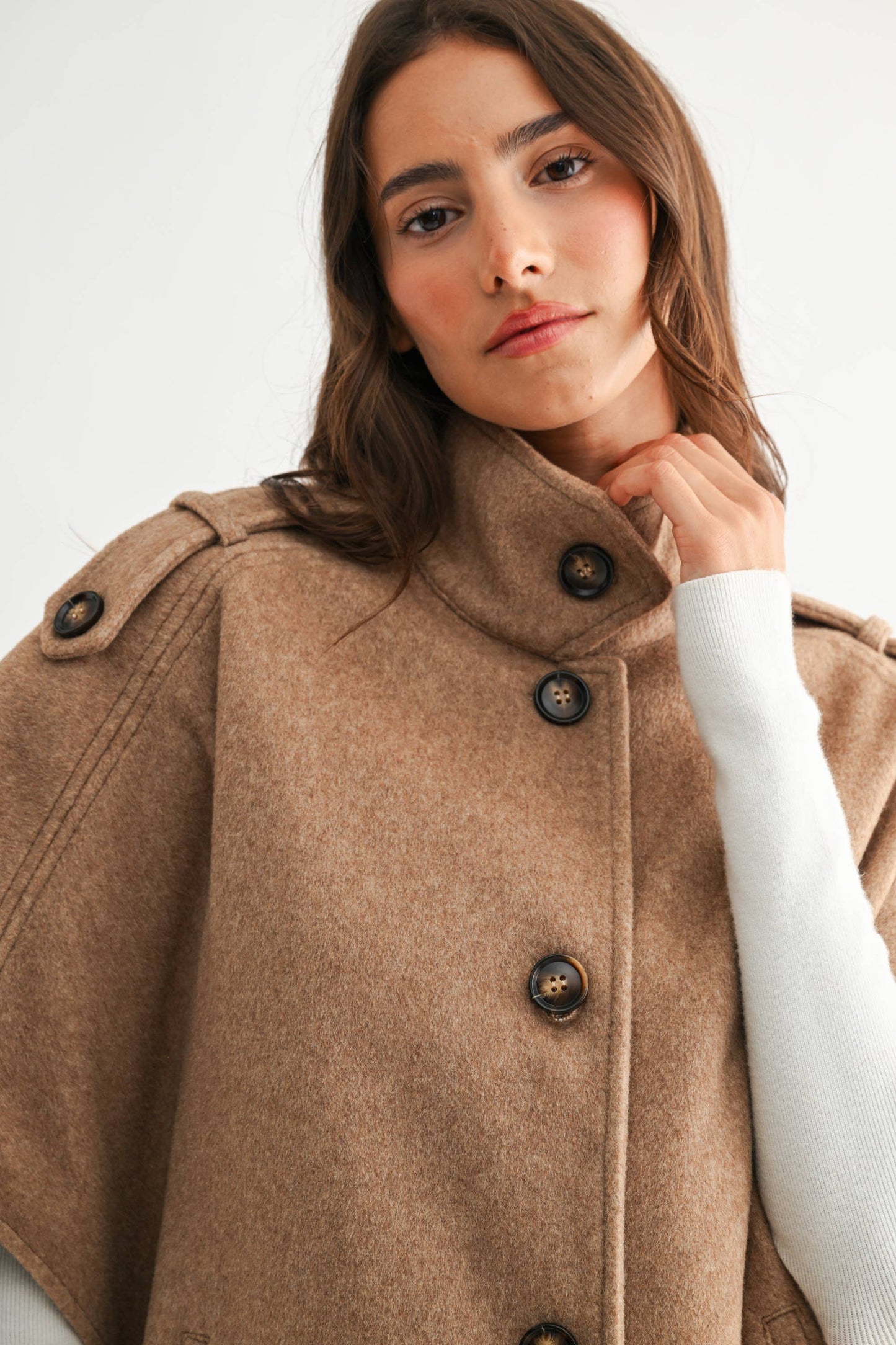 WOOL-BLEND BUTTONED CAPE JACKET