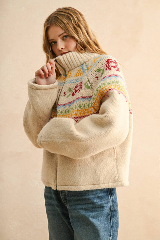 J5424   CROSS STITCH EFFEC KNIT PUFF JACKET