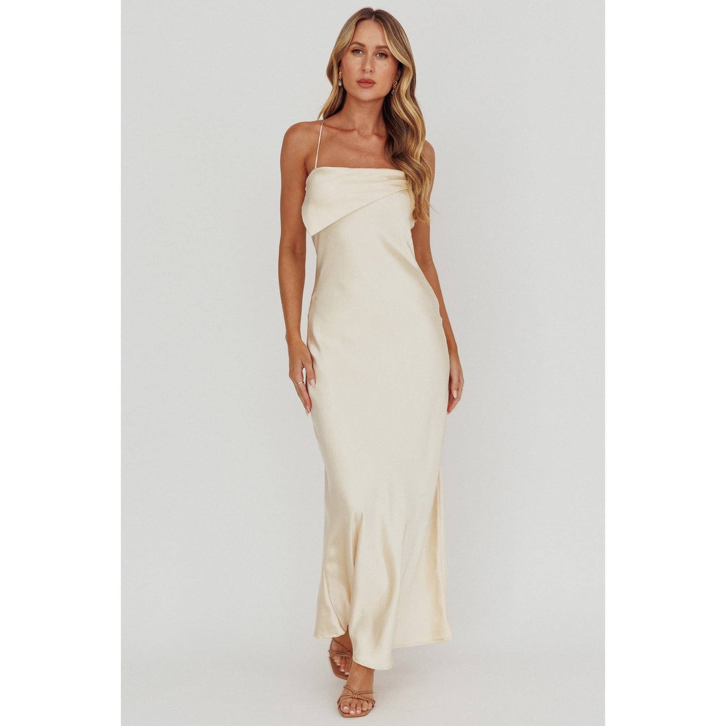 LACE UP SATIN MAXI DRESS