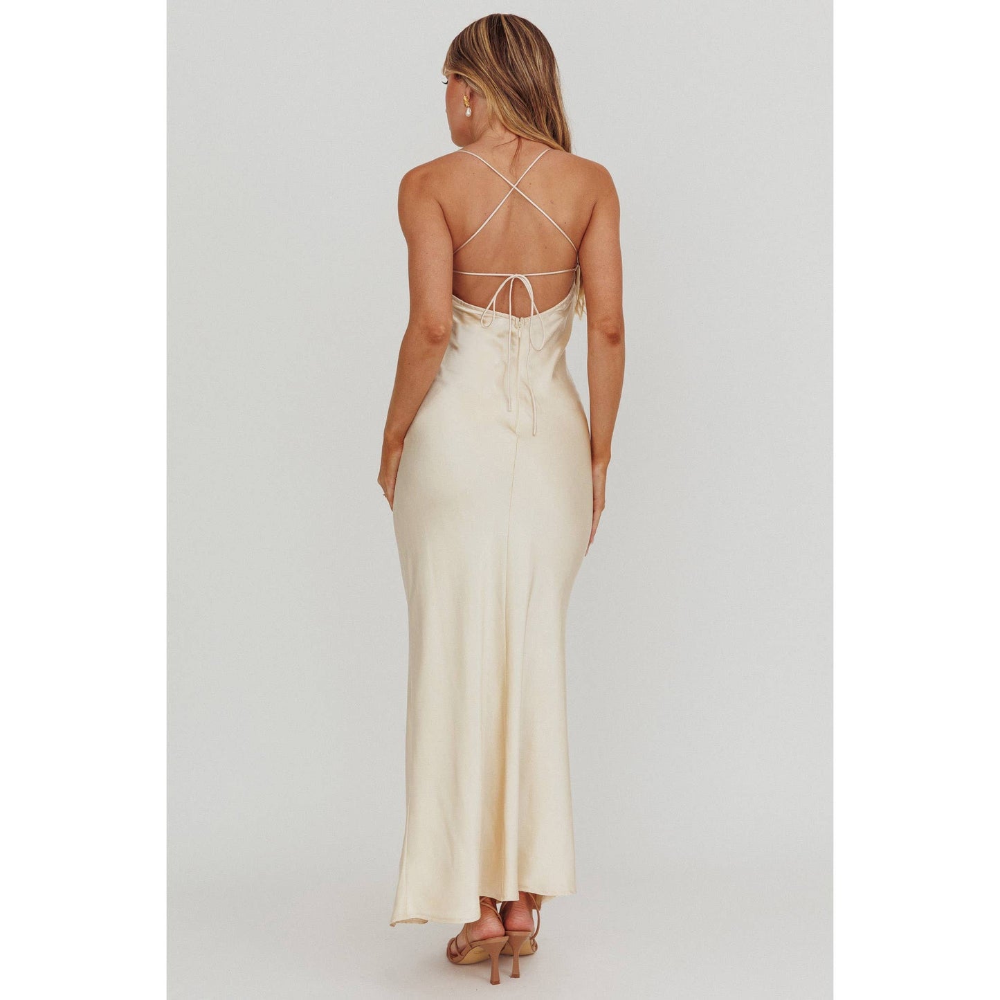 LACE UP SATIN MAXI DRESS