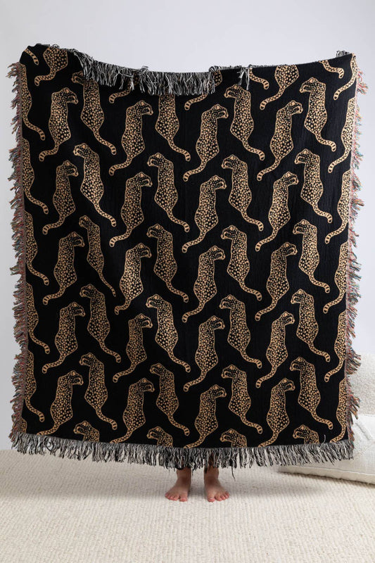 Leopard Pattern Black Throw Blanket
