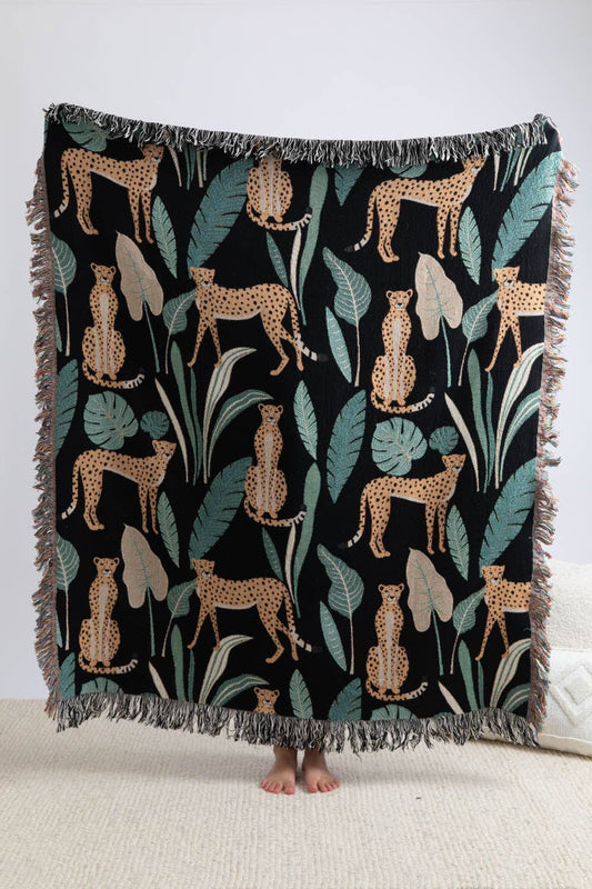 Leopard Jungle Black Throw Blanket